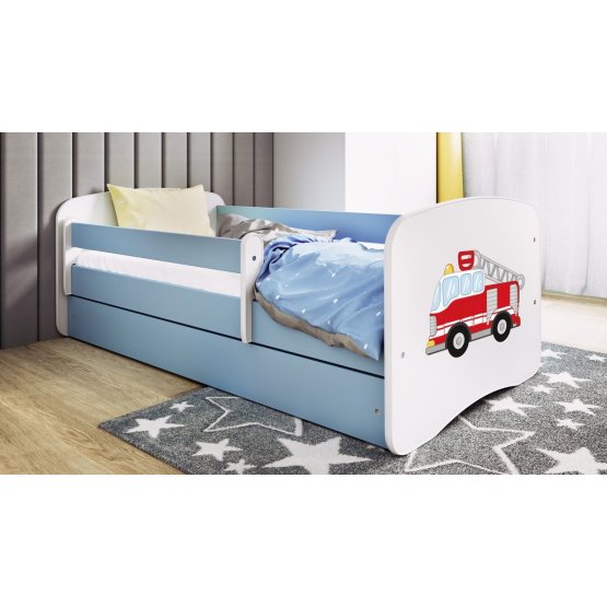 Children's bed with barrier Ourbaby - Fire truck - blue