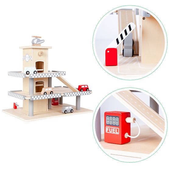 Alex's three-storey garage with a lift, cars and a helicopter