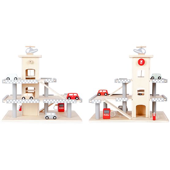 Alex's three-storey garage with a lift, cars and a helicopter