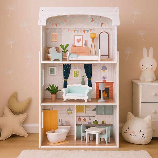 Alice Dollhouse 3 Floors 4 Rooms Set of 9 Furniture ECOTOYS