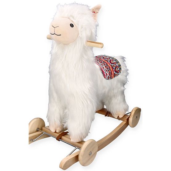 Alpaca on a Rocking Horse with Wheels