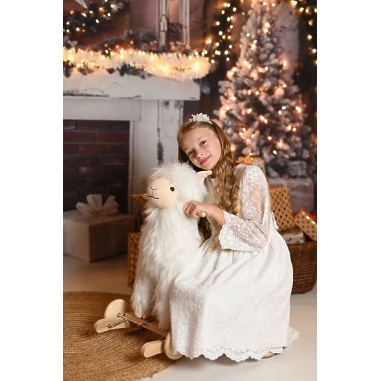 Alpaca on a Rocking Horse with Wheels