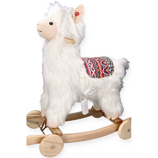 Alpaca on a Rocking Horse with Wheels