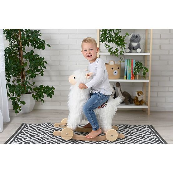 Alpaca on a Rocking Horse with Wheels