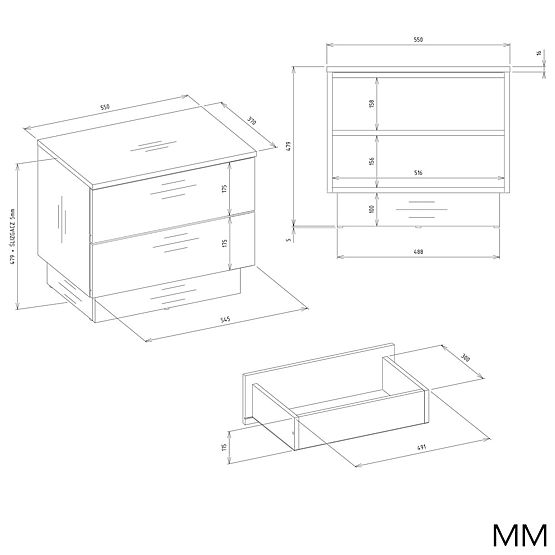 AMBER 2S Nightstand with 2 Drawers for Bedroom CASHMERE Beige