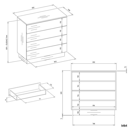 AMBER 4S Dresser Cabinet 4 Drawers for Bedroom Living Room CASHMERE Beige