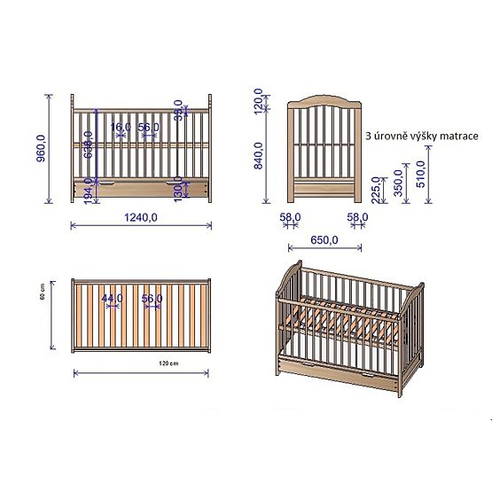 Alek Baby Crib with Removable Bars - Natural