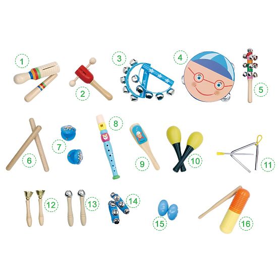 Bag with 16 musical instruments