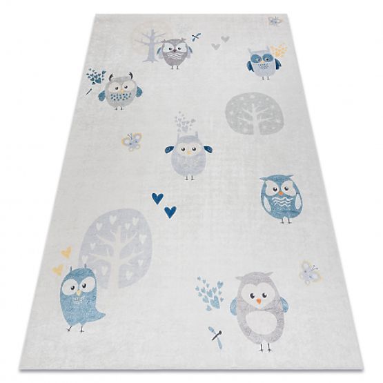 BAMBINO 1161 Washable Owl Rug for Kids Anti-Slip - Grey