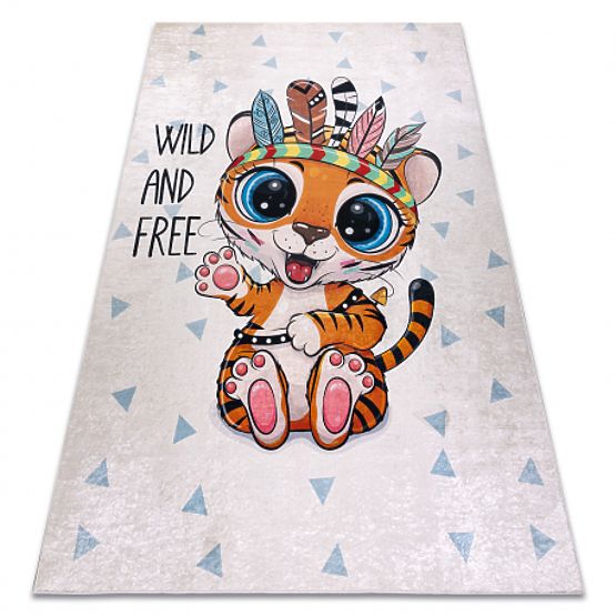 BAMBINO 1960 Washing Rug Tiger, Indian for Children Anti-Slip - White