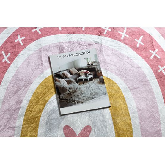 BAMBINO 47810 Round Washable Rug Rainbow, Dots for Kids Anti-Slip - White/Pink