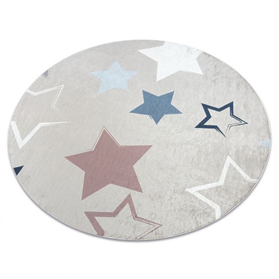 BAMBINO 48130 Round Washable Rug Stars for Kids Anti-Slip - Beige / Gray