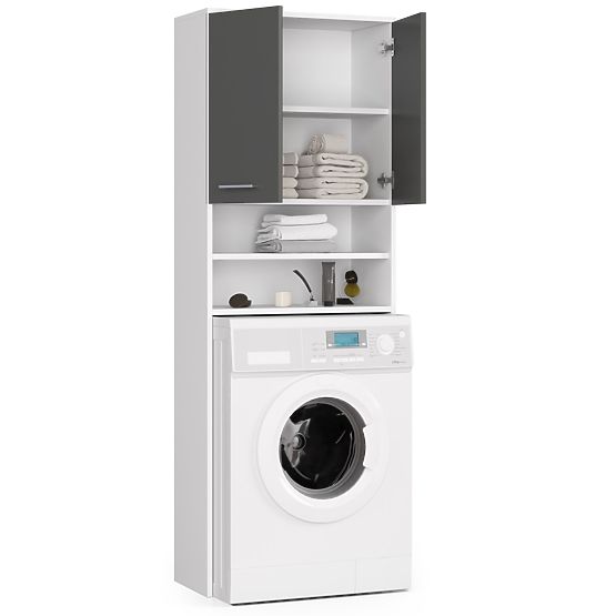 Bathroom Cabinet FIN Above Washing Machine - White-Graphite Gray - 2 Doors