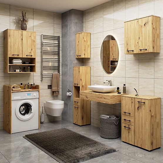 BATHROOM CABINET FIN COLUMN 30 2D 1SZ 85cm PK OAK ARTISAN