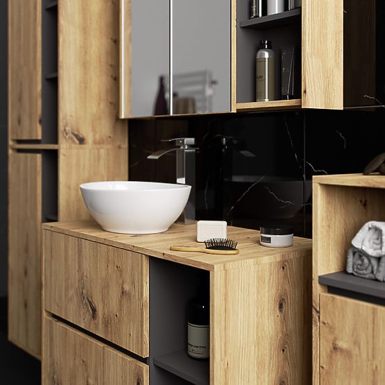 BATHROOM CABINET UNDER SINK WITH HOLES VAMI W90 UM 2SZ 2P ARTISAN OAK / GRAPHITE GRAY