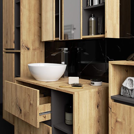 BATHROOM CABINET UNDER SINK WITH HOLES VAMI W90 UM 2SZ 2P ARTISAN OAK / GRAPHITE GRAY