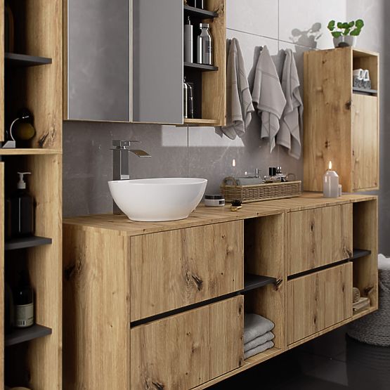 BATHROOM CABINET UNDER SINK WITH HOLES VAMI W90 UM 2SZ 2P ARTISAN OAK / GRAPHITE GRAY
