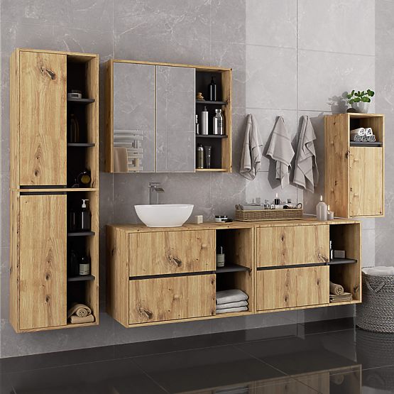 BATHROOM CABINET UNDER SINK WITH HOLES VAMI W90 UM 2SZ 2P ARTISAN OAK / GRAPHITE GRAY