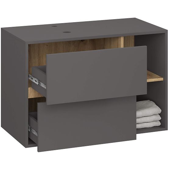 BATHROOM CABINET UNDER SINK WITH HOLES VAMI W90 UM 2SZ 2P GRAPHITE GRAY / ARTISAN OAK