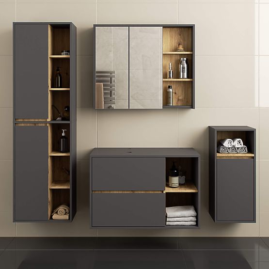 BATHROOM CABINET UNDER SINK WITH HOLES VAMI W90 UM 2SZ 2P GRAPHITE GRAY / ARTISAN OAK