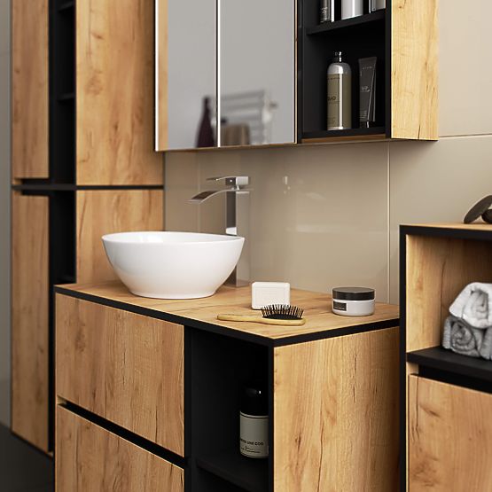 BATHROOM CABINET UNDER SINK WITH HOLES VAMI W90 UM 2SZ 2P OAK CRAFT / BLACK