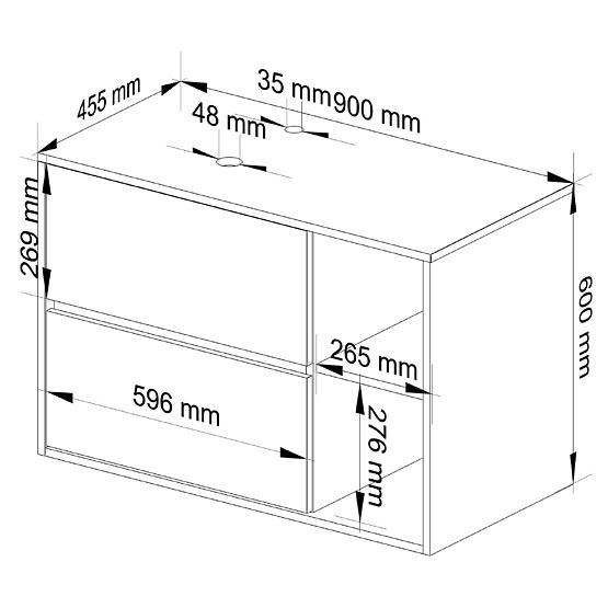 BATHROOM CABINET UNDER SINK WITH HOLES VAMI W90 UM 2SZ 2P OAK CRAFT / BLACK
