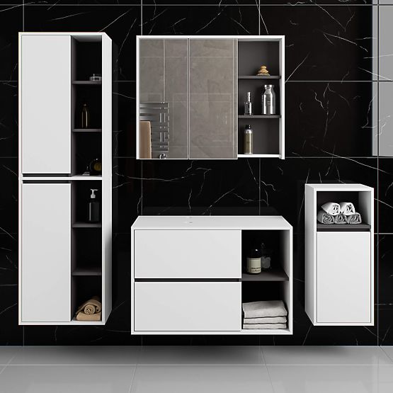 BATHROOM CABINET UNDER SINK WITH HOLES VAMI W90 UM 2SZ 2P WHITE / GRAPHITE GRAY