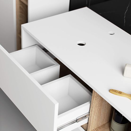 BATHROOM CABINET UNDER SINK WITH HOLES VAMI W90 UM 2SZ 2P WHITE / SONOMA OAK