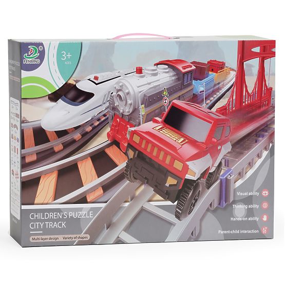 Battery-Powered Train and Car with Two Tracks City 108 Elements