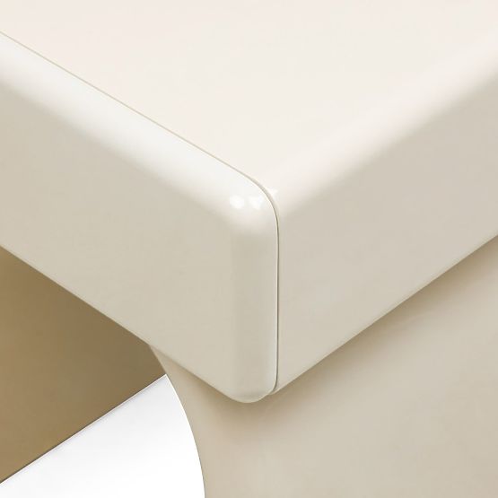 Bedside Table with Drawer Blush, Cream White, Glossy, Arched Shape