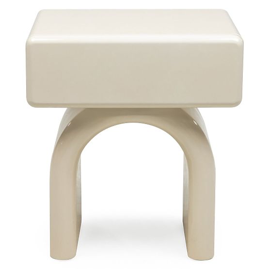 Bedside Table with Drawer Blush, Cream White, Glossy, Arched Shape