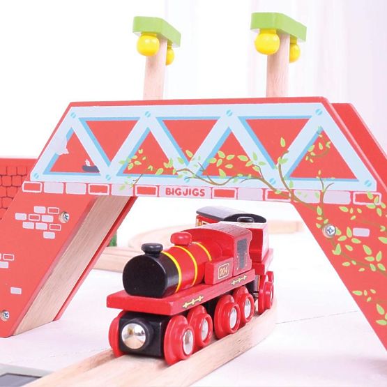 Bigjigs Rail Red locomotive with tender + 3 rails