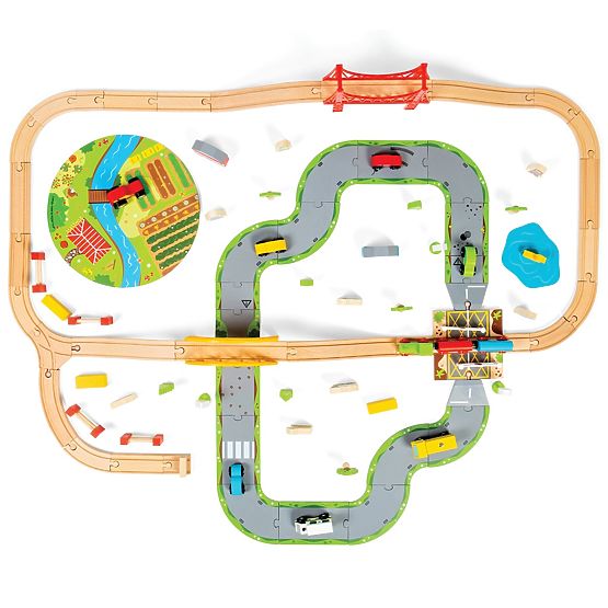 Bigjigs Rail Wooden train track with country road 80 parts