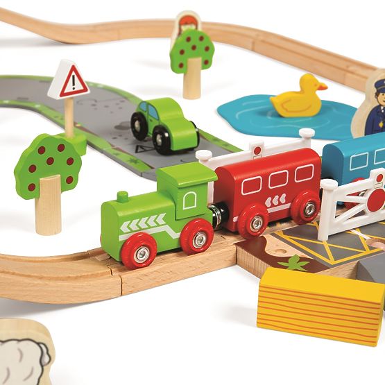 Bigjigs Rail Wooden train track with country road 80 parts