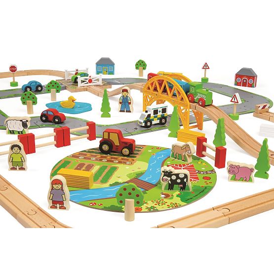 Bigjigs Rail Wooden train track with country road 80 parts