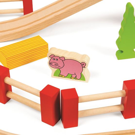 Bigjigs Rail Wooden train track with country road 80 parts