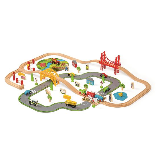 Bigjigs Rail Wooden train track with country road 80 parts