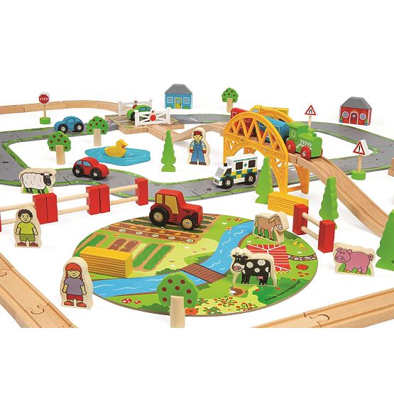 Bigjigs Rail Wooden train track with country road 80 parts