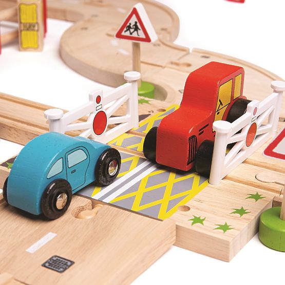 Bigjigs Rail Wooden train track with country road 80 parts