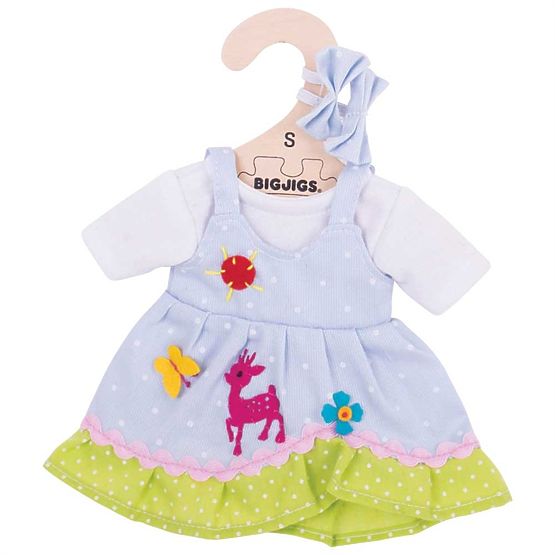Bigjigs Toys Blue Polka Dot Dress with Deer for 28 cm Doll