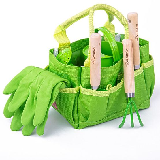 Bigjigs Toys Garden tool set in canvas bag green