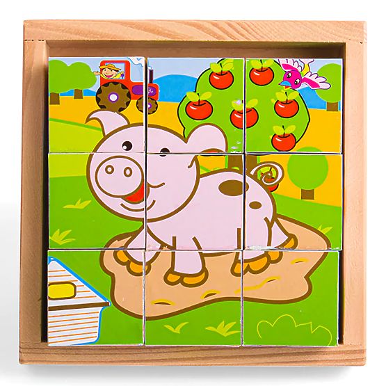 Bigjigs Toys Picture Blocks Cubes Animals 9 Blocks