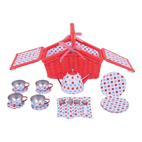 Bigjigs Toys Polka Dot Tea Set in Picnic Basket