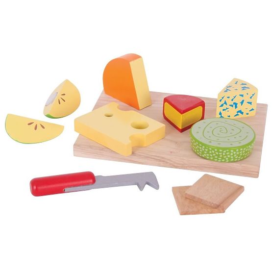 Bigjigs Toys Set of wooden food cheeses on a plate