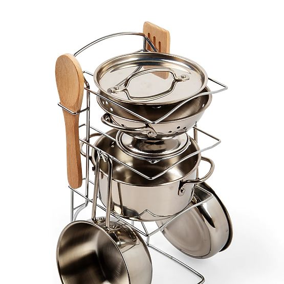 Bigjigs Toys Stand with 8-piece Cookware Set