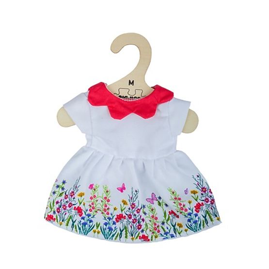 Bigjigs Toys White Floral Dress with Red Collar for 34 cm Doll