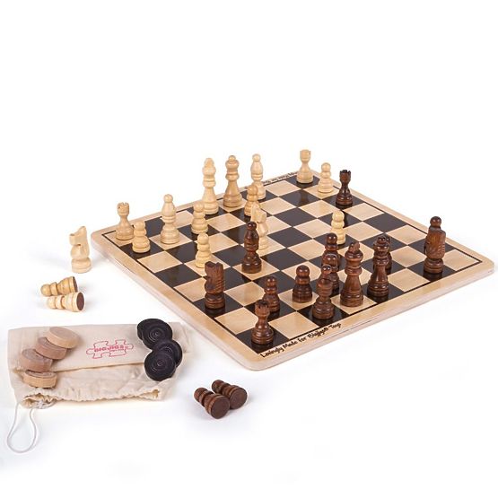 Bigjigs Toys Wooden Chess and Checkers