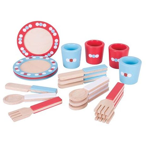 Bigjigs Toys Wooden Dining Set with Polka Dots
