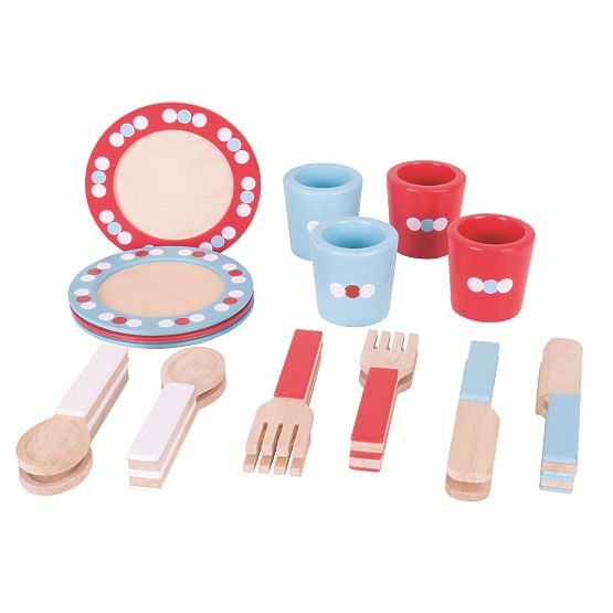 Bigjigs Toys Wooden Dining Set with Polka Dots