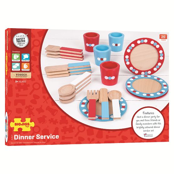 Bigjigs Toys Wooden Dining Set with Polka Dots
